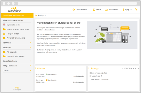 Portal för styrelse och ledning, startsida - TeamEngine