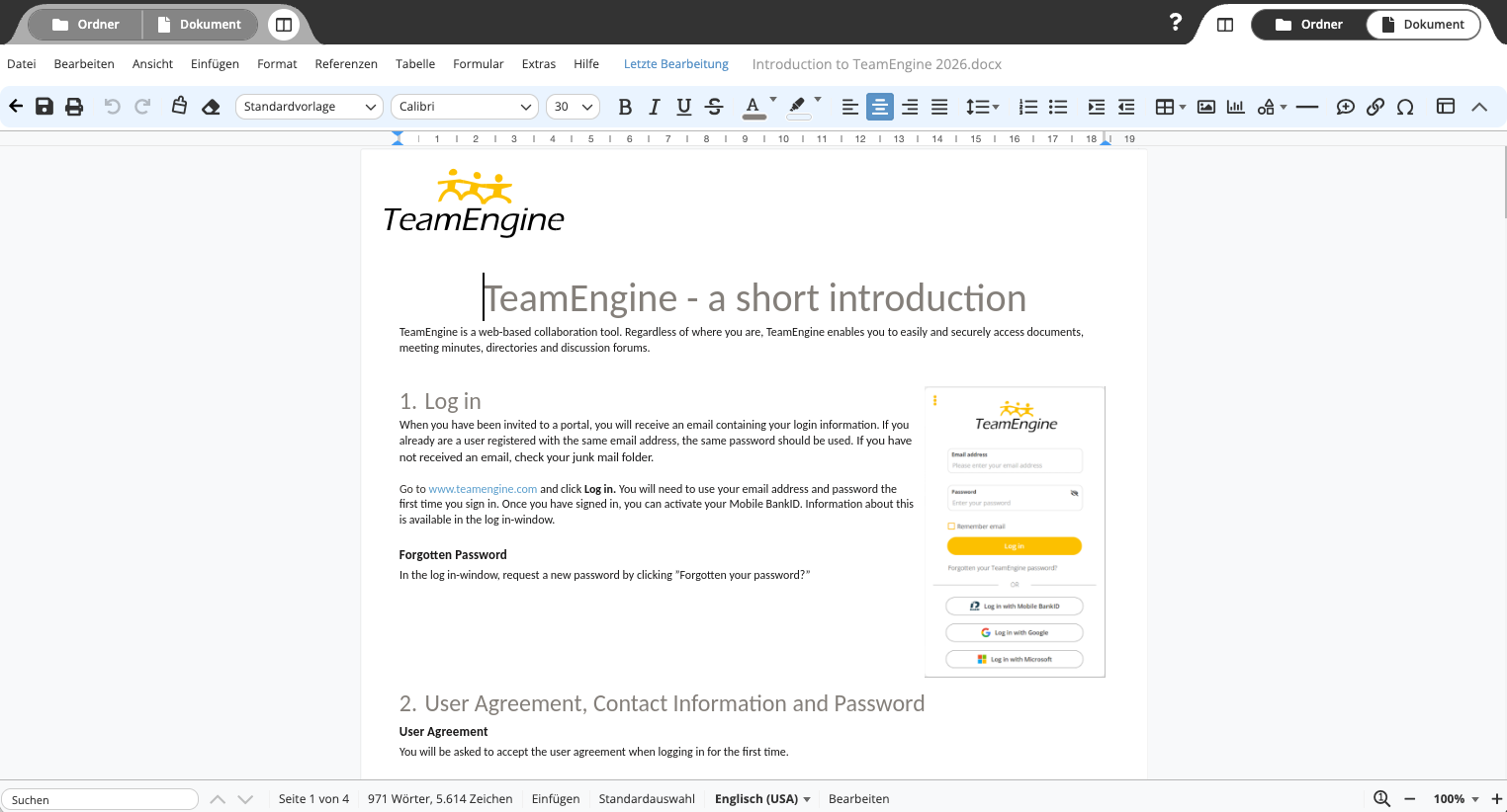 Screenshot der Online-Bearbeitung in TeamEngine