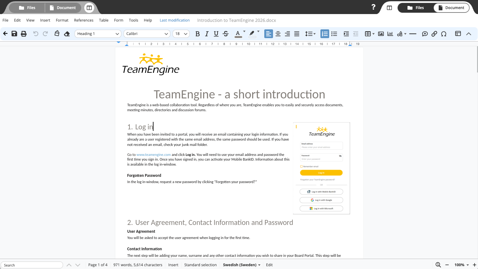 Screenshot of Online Editing in TeamEngine