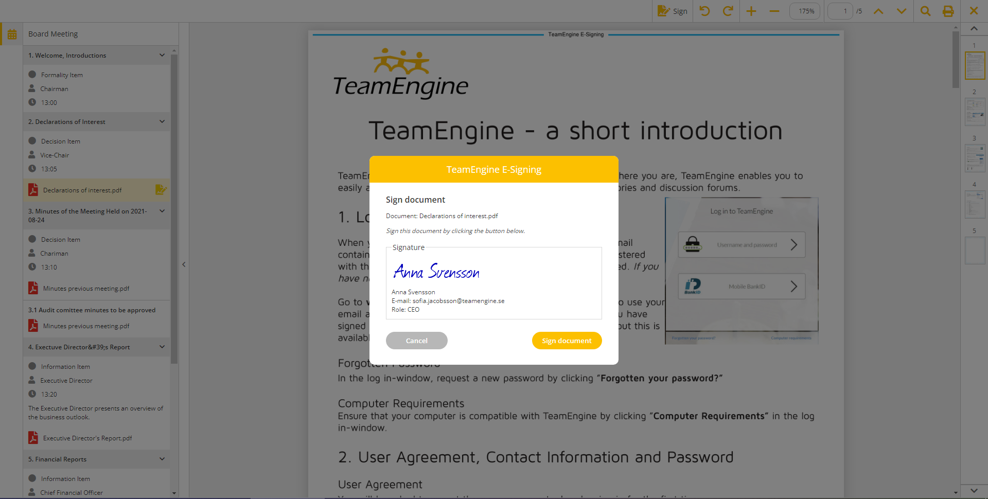 TeamEngine Board Portal - E-signing