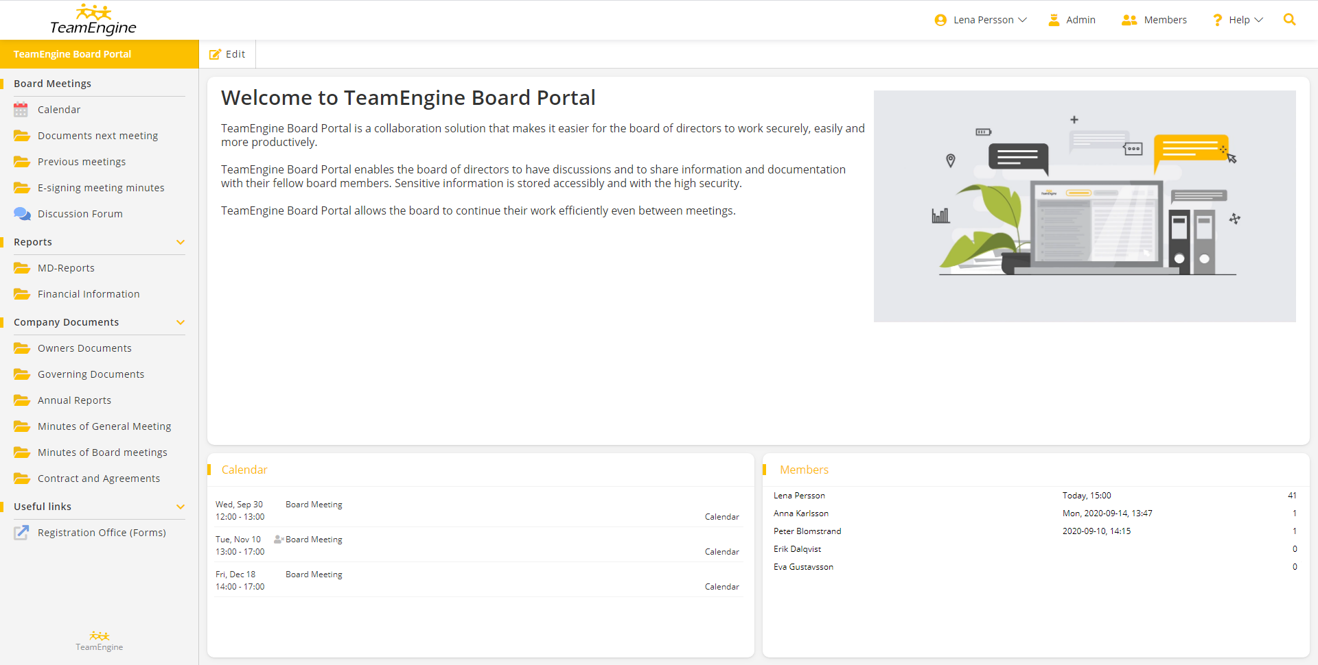 TeamEngine Board Portal - Start page
