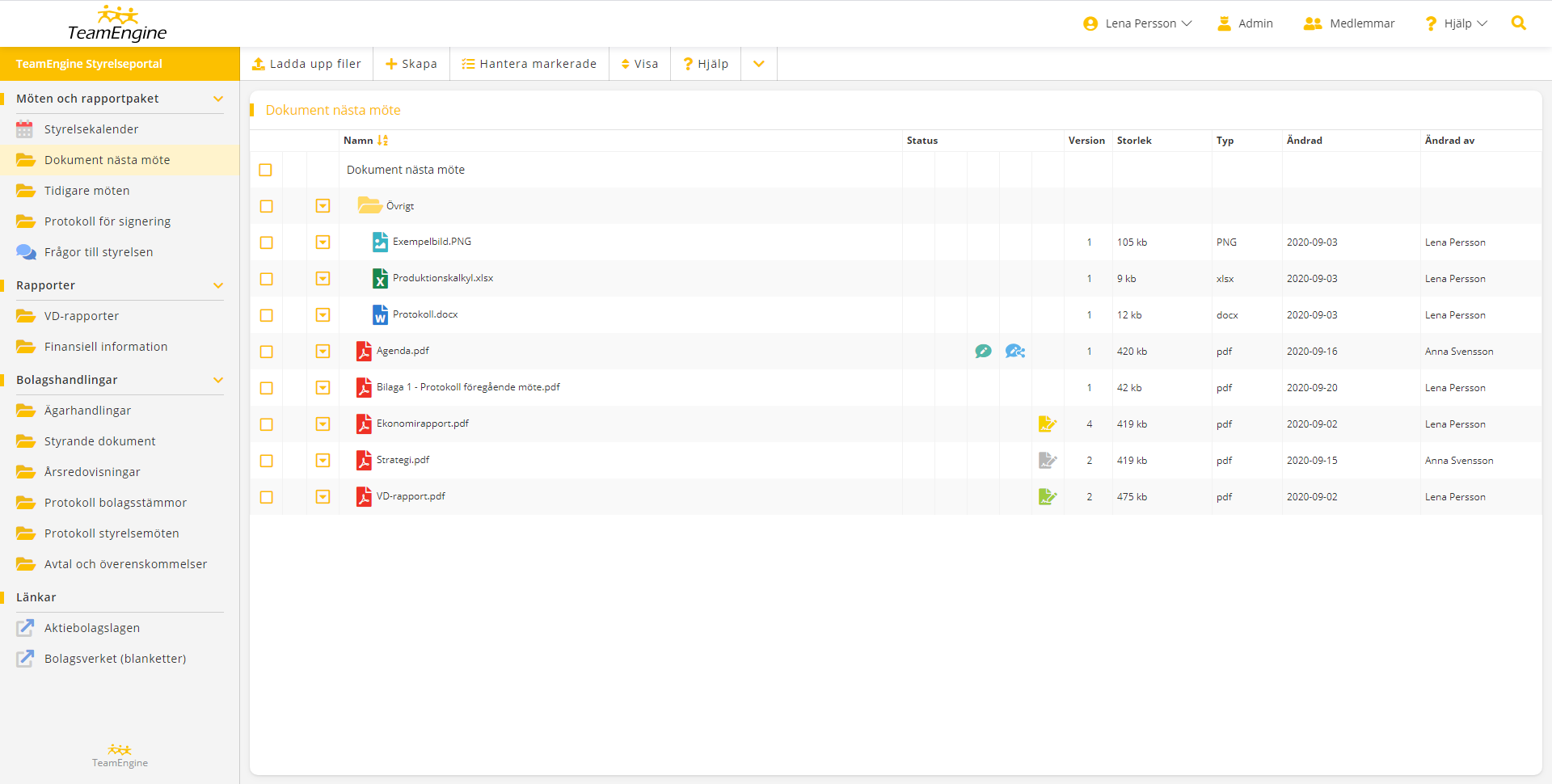 TeamEngine Styrelseportal - Dokumentlista