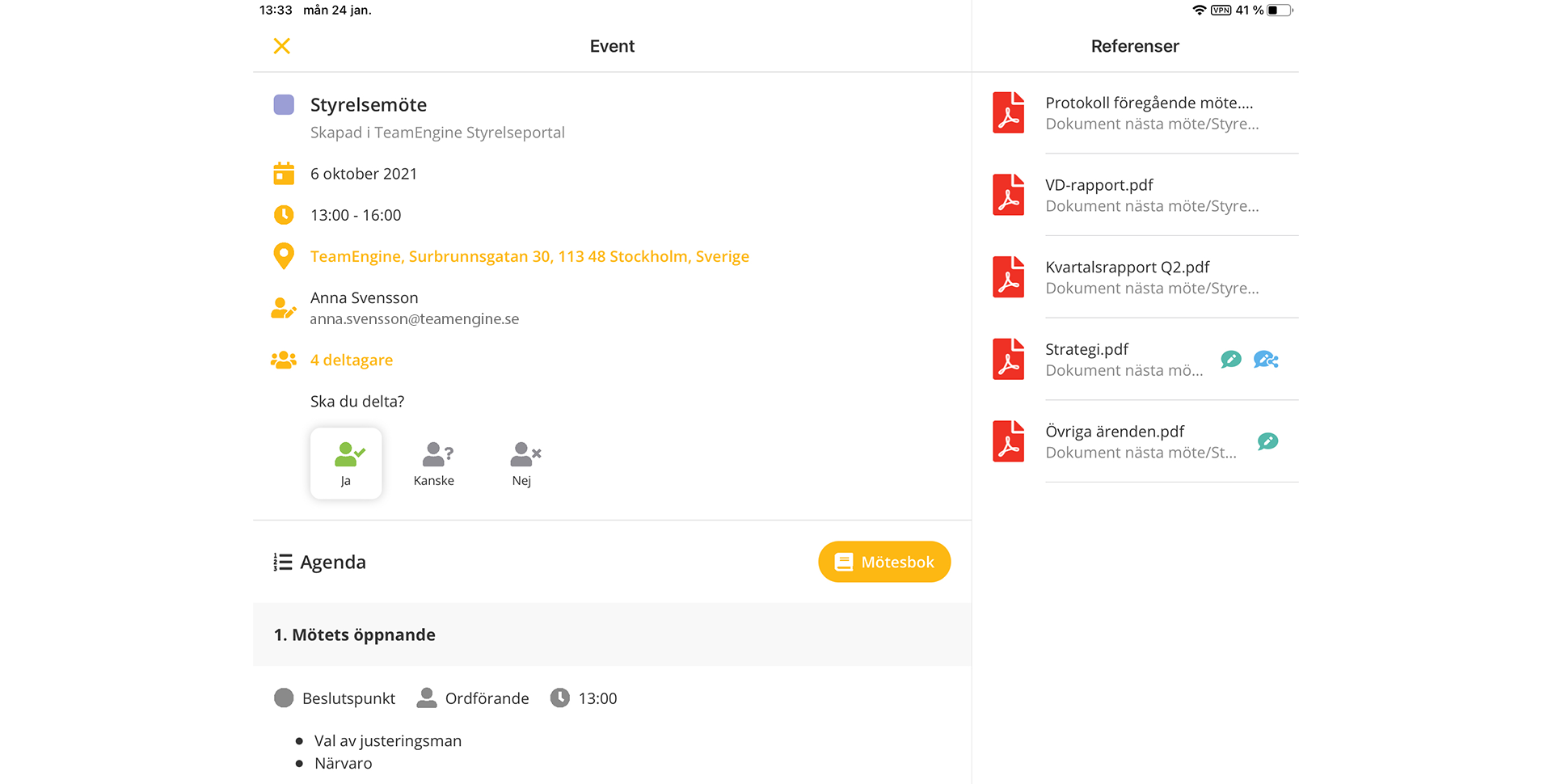 TeamEngine Styrelseportal - Appen