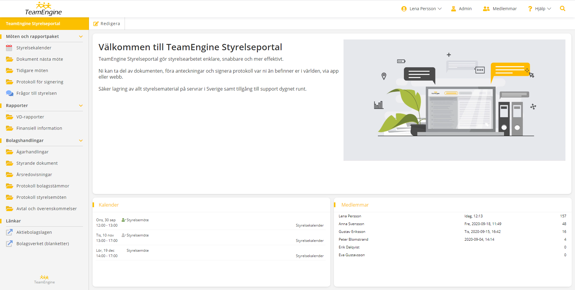 TeamEngine Styrelseportal - Startsida