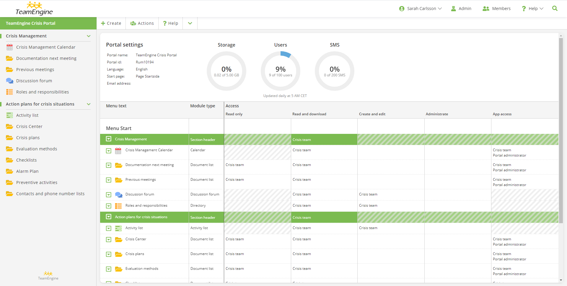 TeamEngine Crisis Portal - Admin